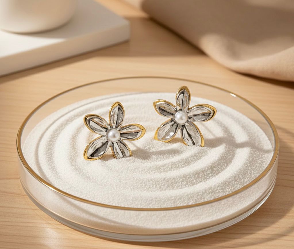 Aretes Flor Bicolor y Perla