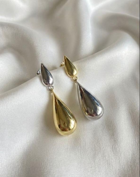 Aretes Gota Plana Bicolor