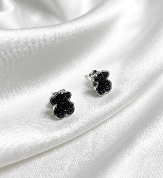 Aretes Osito Brilloso Plateado y Dorado