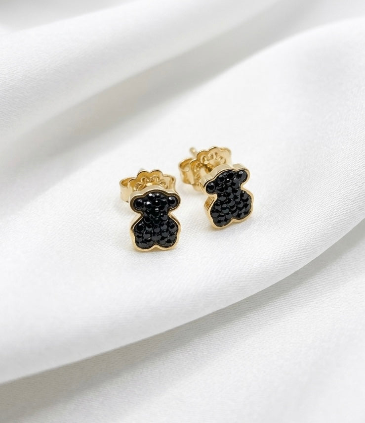Aretes Osito Brilloso Plateado y Dorado