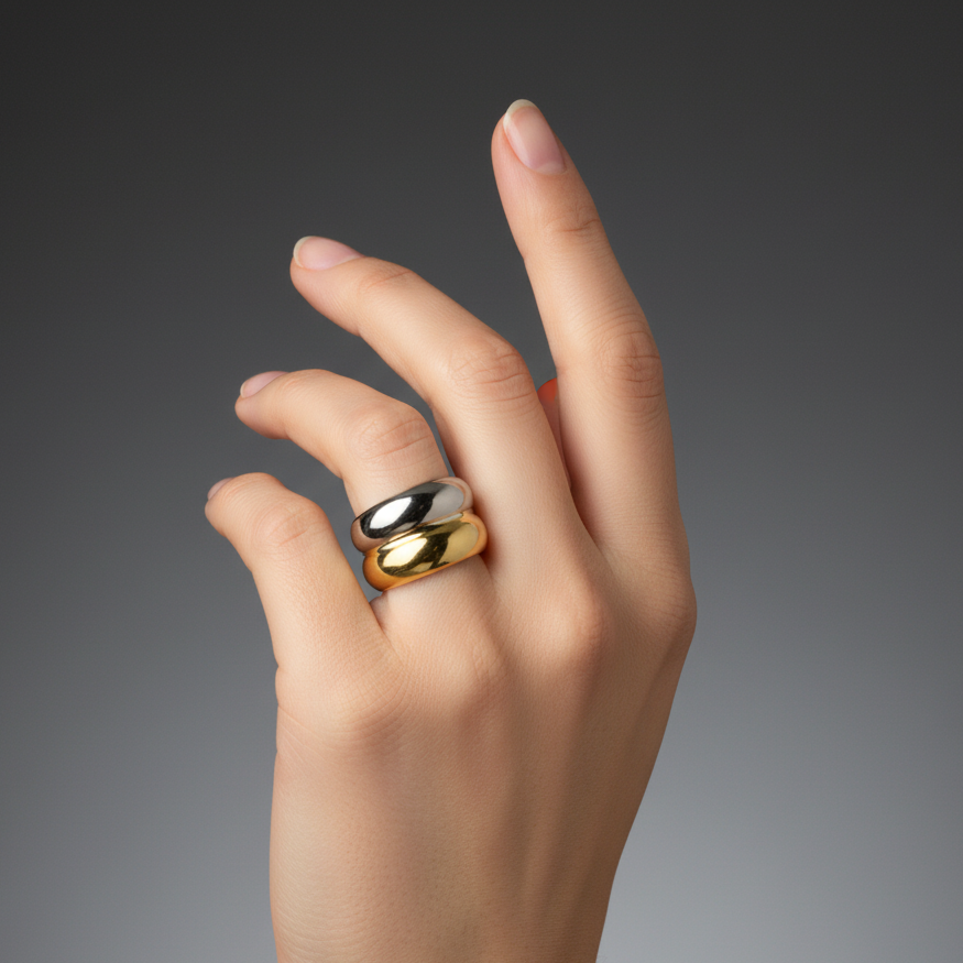 Anillo Doble Bicolor Chunky