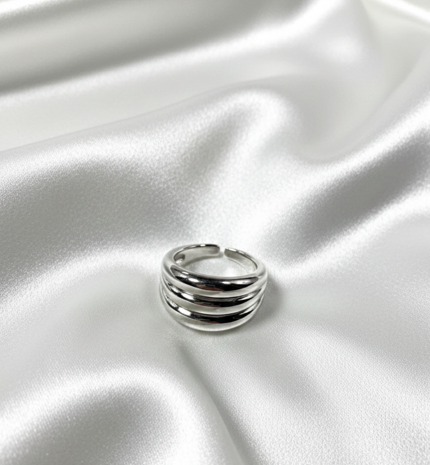 Anillo Triple Chunky Plateado