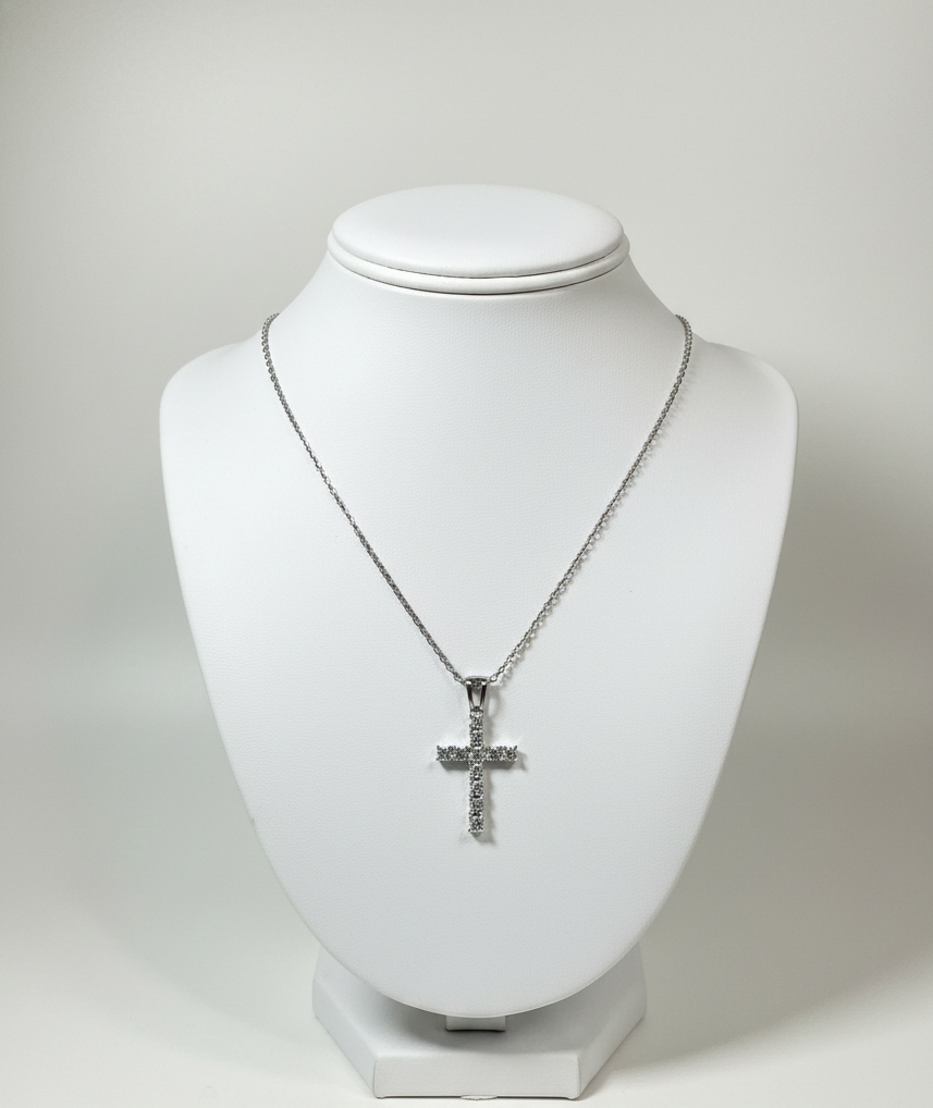 Collar Cruz Cuadros Zirconia Dorada y Pateada