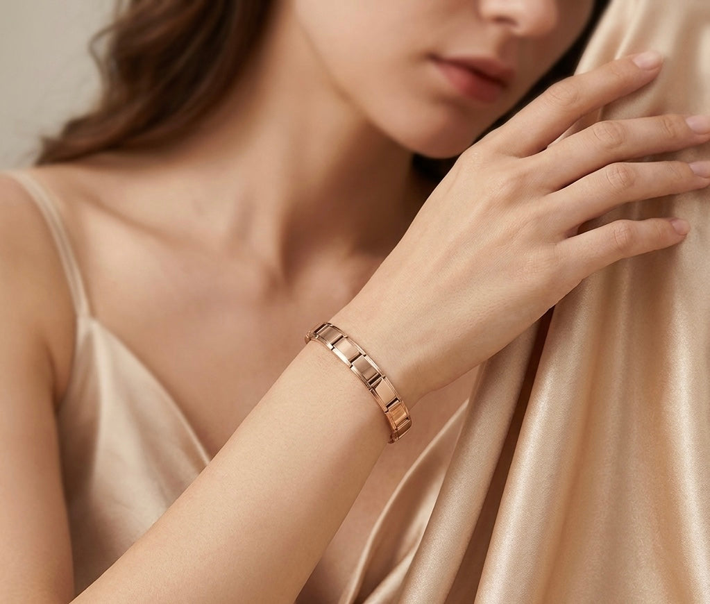 Pulsera Italiana Dorada, Plateada y Gold Rose