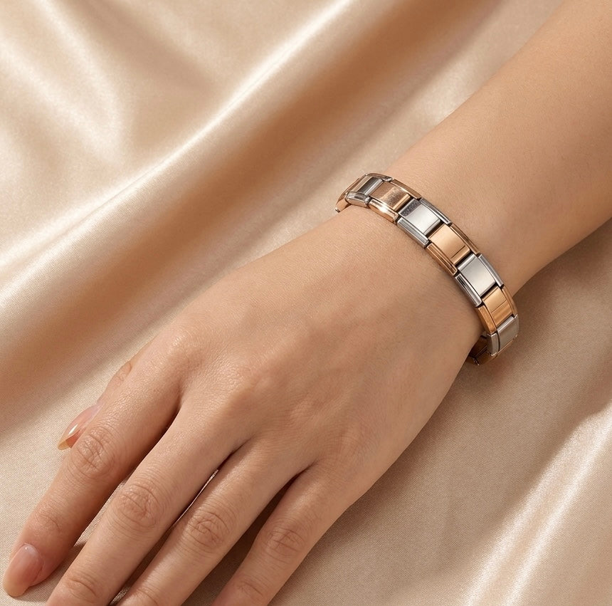 Pulsera Italiana Bicolor Gold Rose con Plata