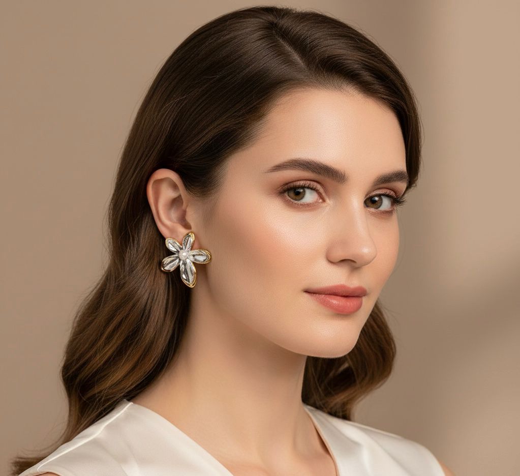 Aretes Flor Bicolor y Perla