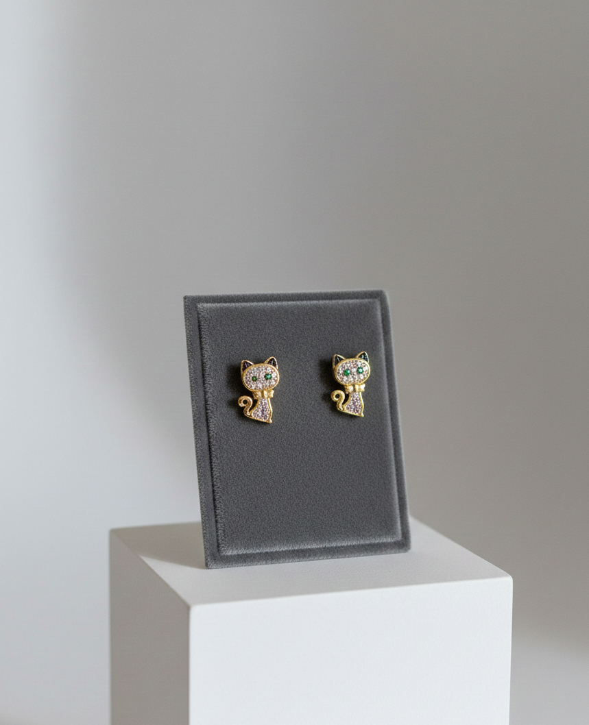 Aretes Gato Ojos Verdes