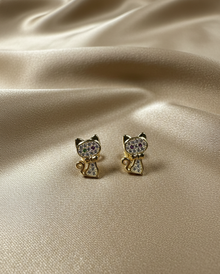 Aretes Gato Ojos Verdes
