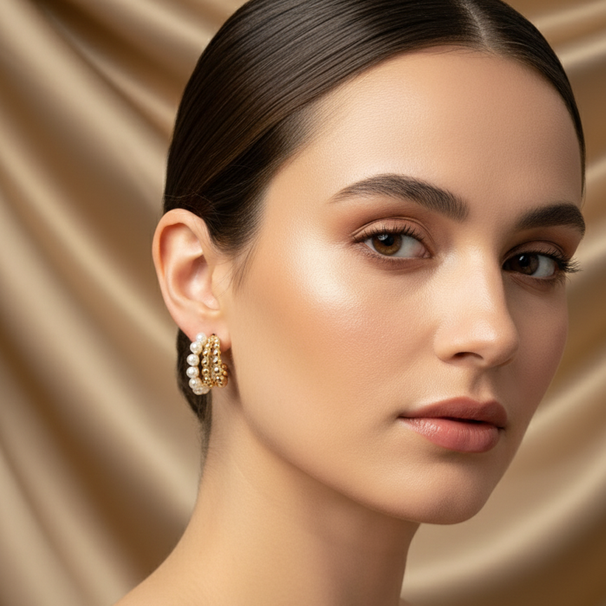 Aretes Lineas y Perlas