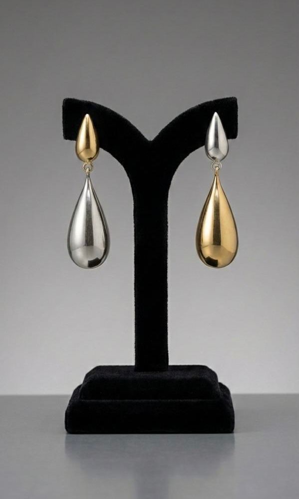 Aretes Gota Plana Bicolor
