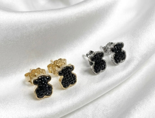 Aretes Osito Brilloso Plateado y Dorado