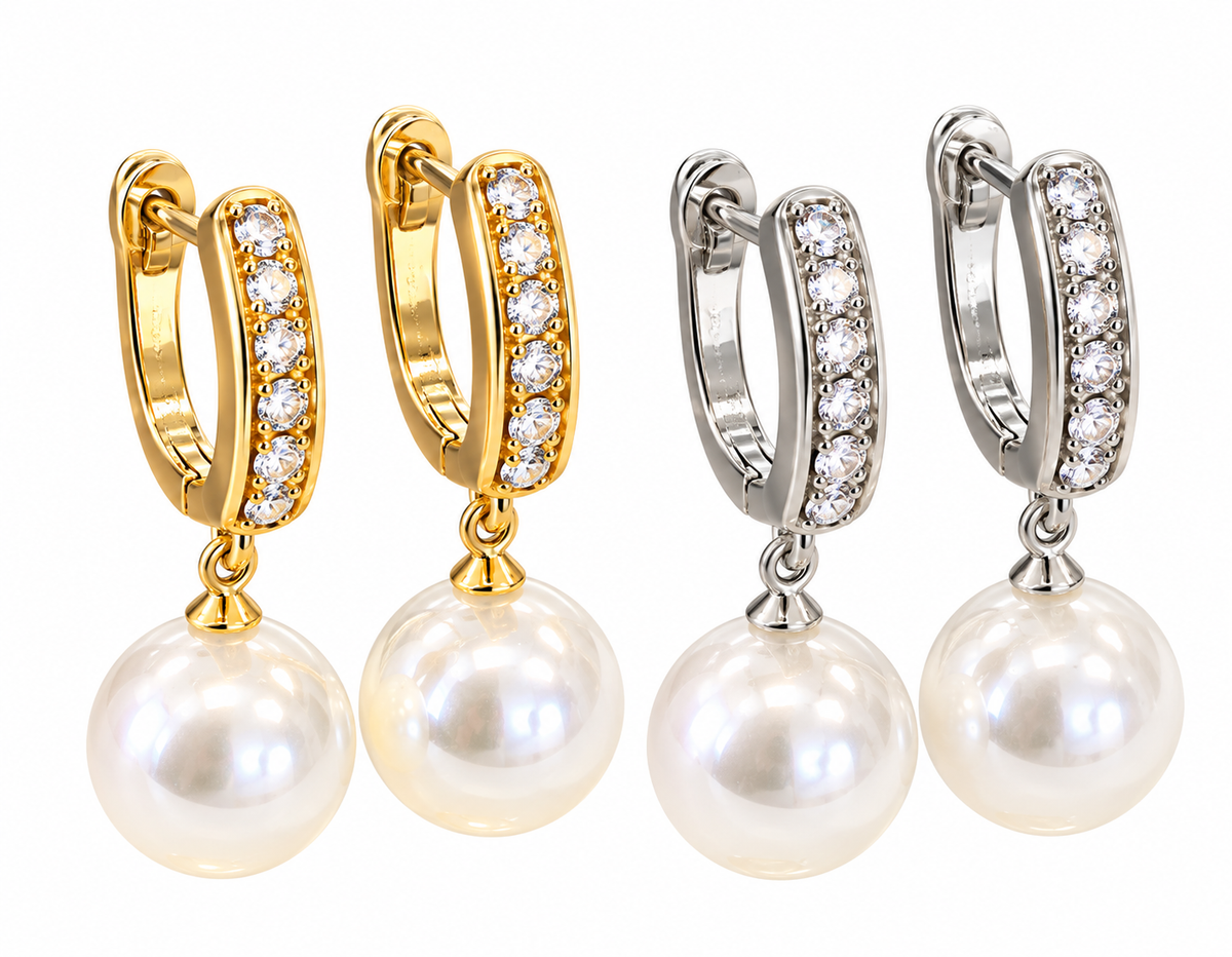 Arracada con perla zirconia Dorada y Plateada