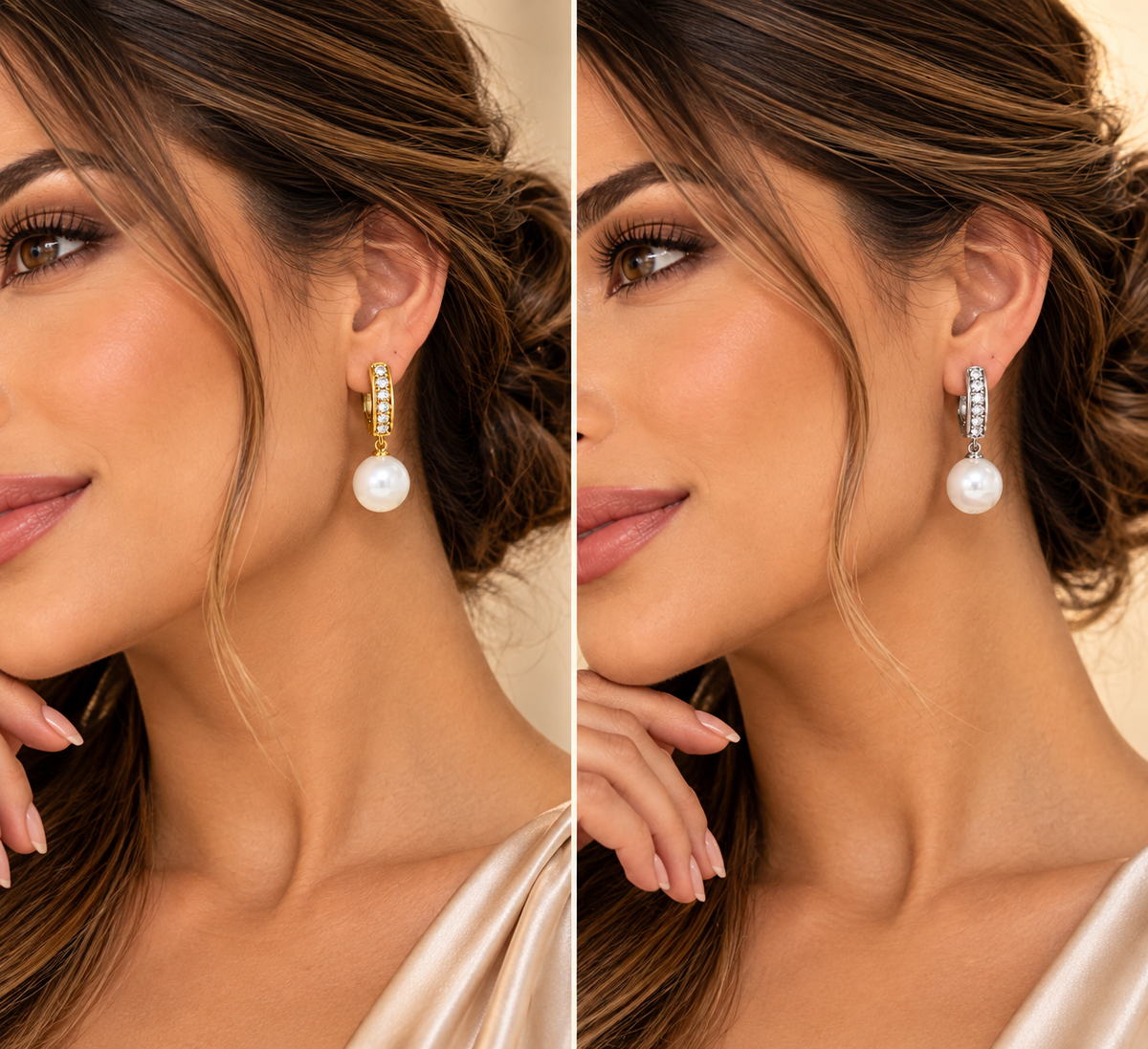 Arracada con perla zirconia Dorada y Plateada