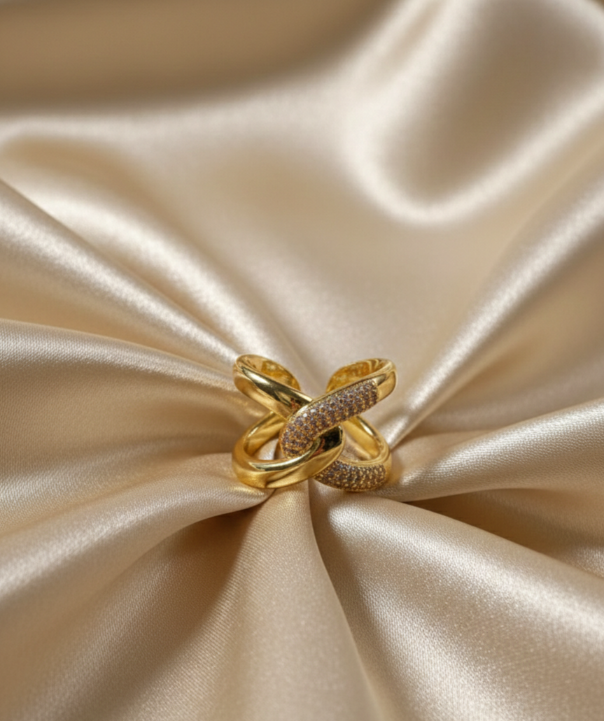 Anillo Cruz Mitad Zirconia