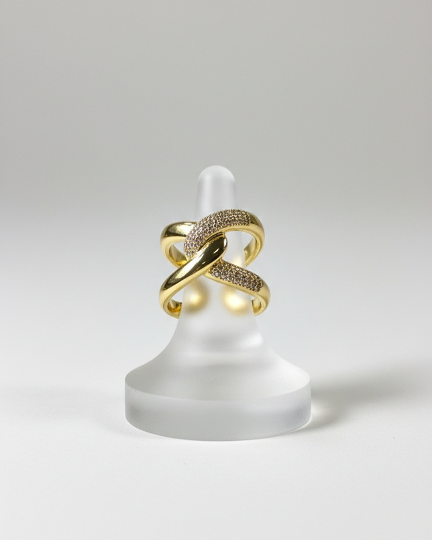 Anillo Cruz Mitad Zirconia