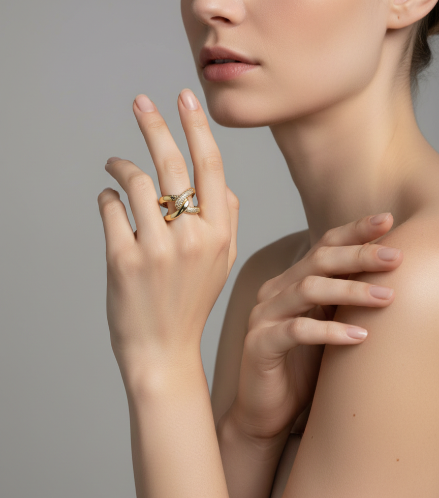 Anillo Cruz Mitad Zirconia