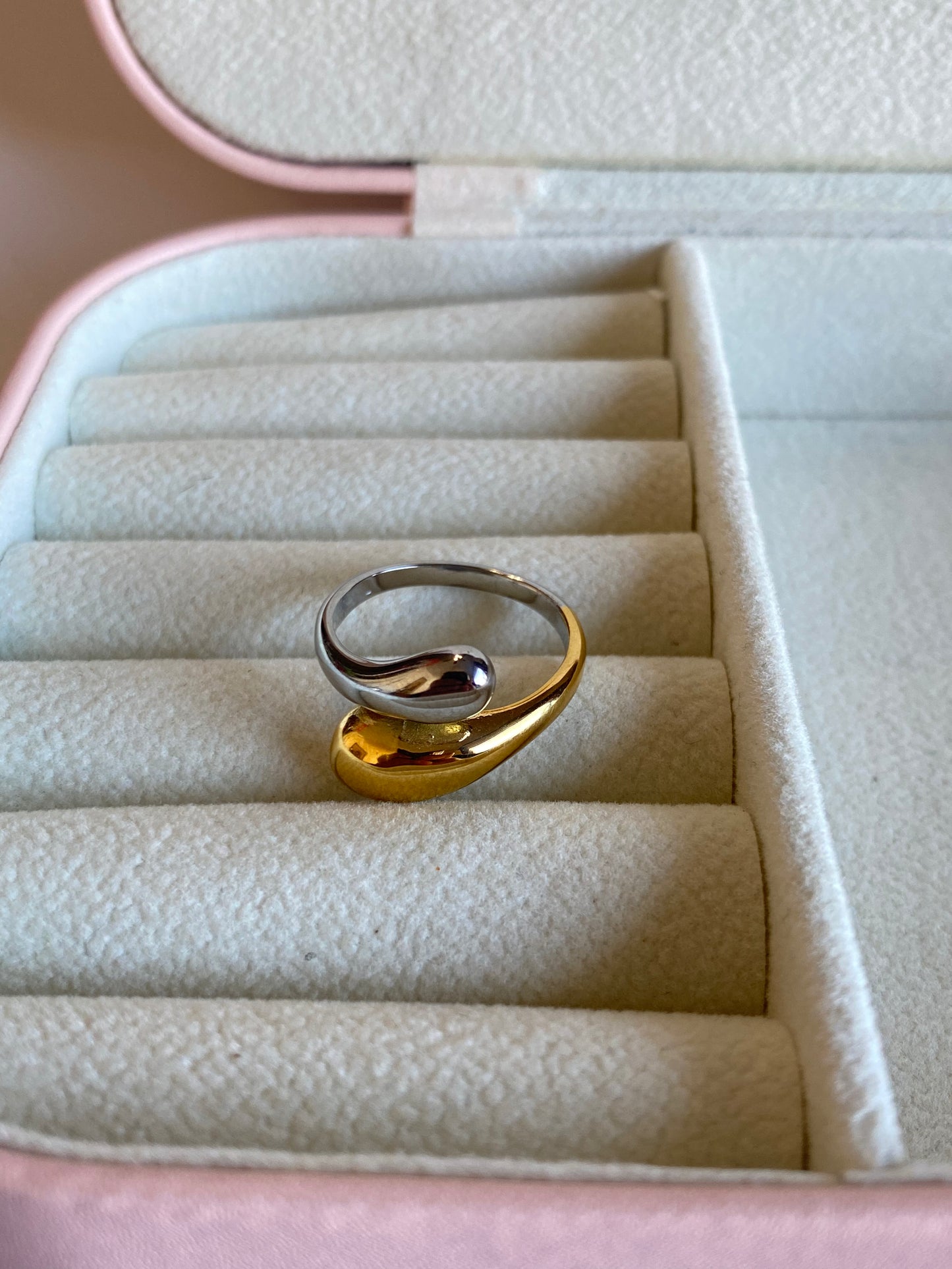 Anillo doble gota bicolor