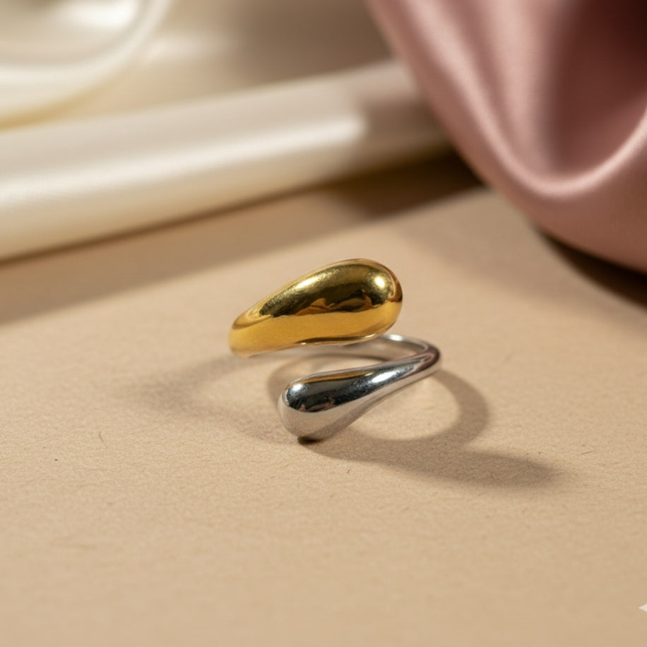 Anillo doble gota bicolor