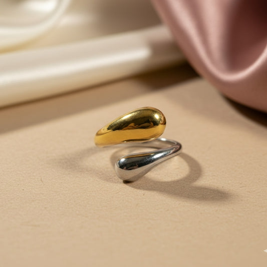Anillo doble gota bicolor