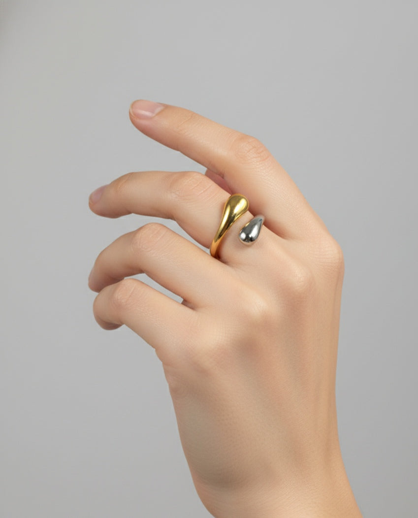 Anillo doble gota bicolor