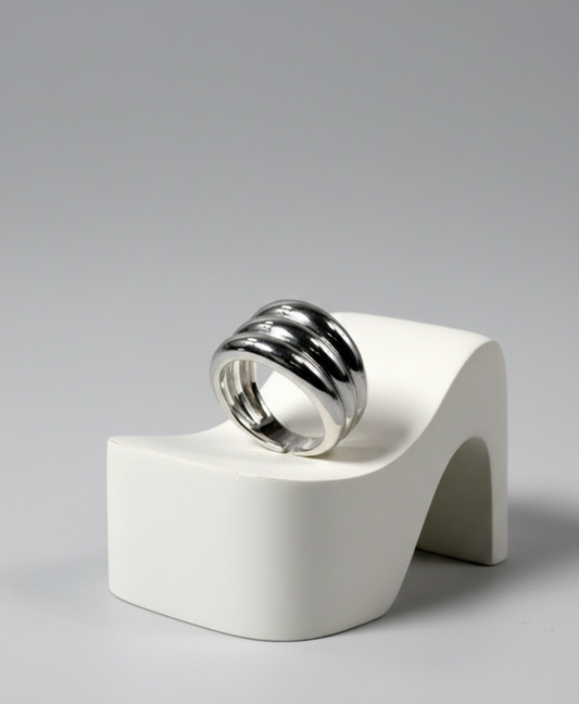 Anillo Triple Chunky Plateado