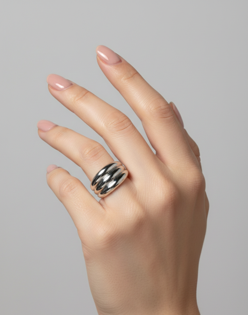 Anillo Triple Chunky Plateado