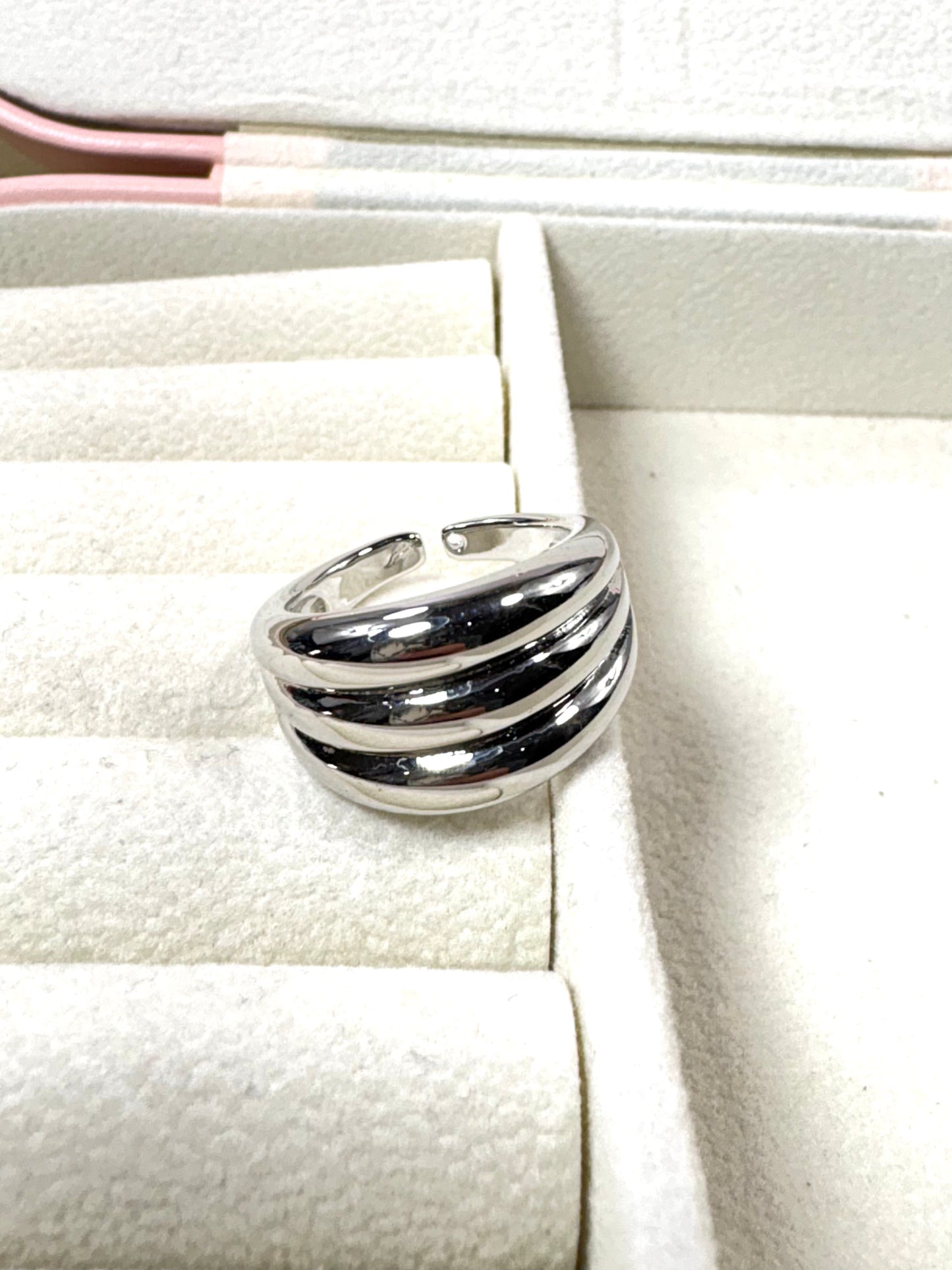 Anillo Triple Chunky Plateado