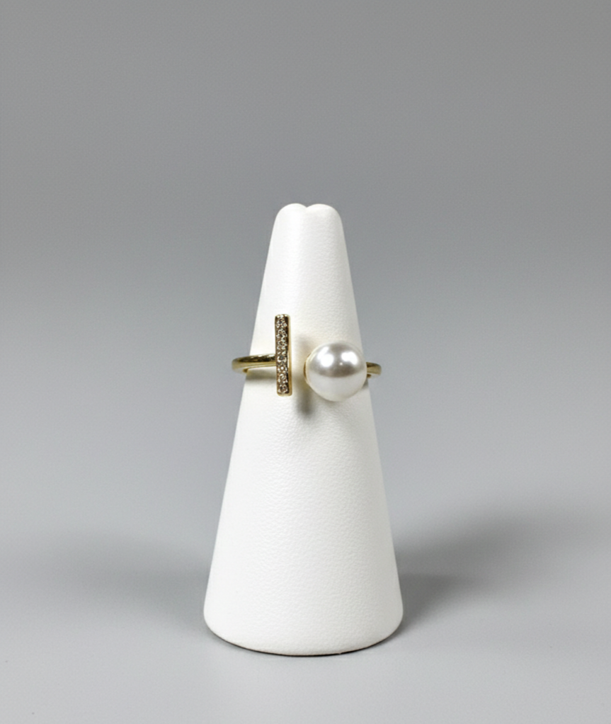 Anillo Perla y Zirconia Rectangular