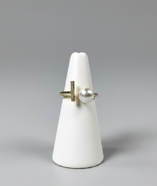 Anillo Perla y Zirconia Rectangular