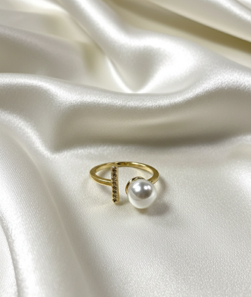 Anillo Perla y Zirconia Rectangular