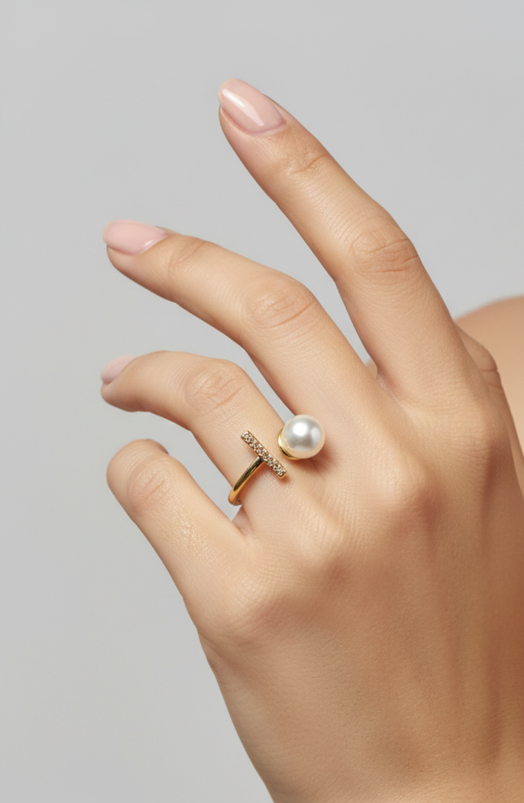 Anillo Perla y Zirconia Rectangular
