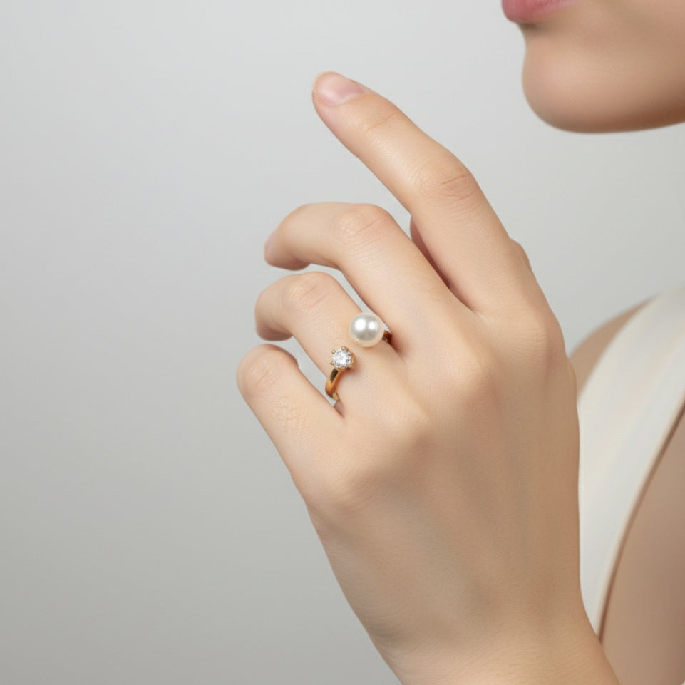 Anillo Perla y Zirconia