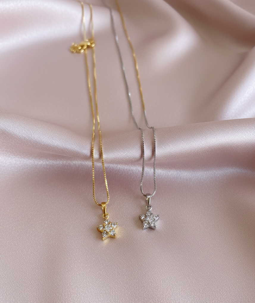 Collar Estrella Zirconia Plateado y Dorado