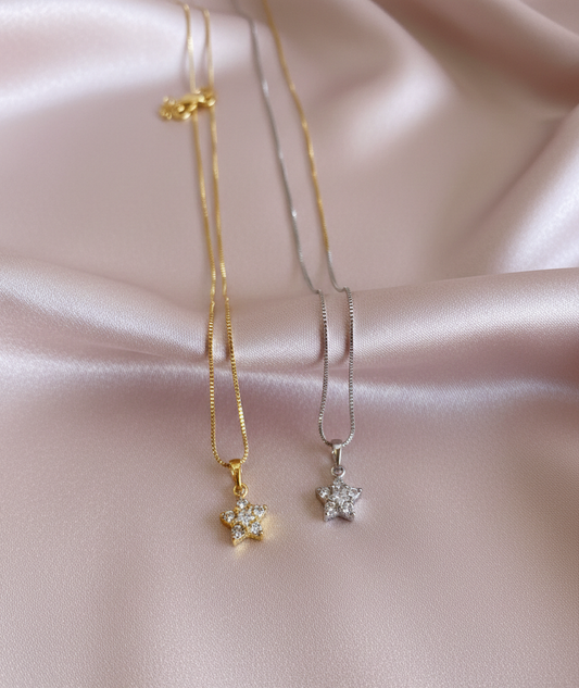 Collar Estrella Zirconia Plateado y Dorado