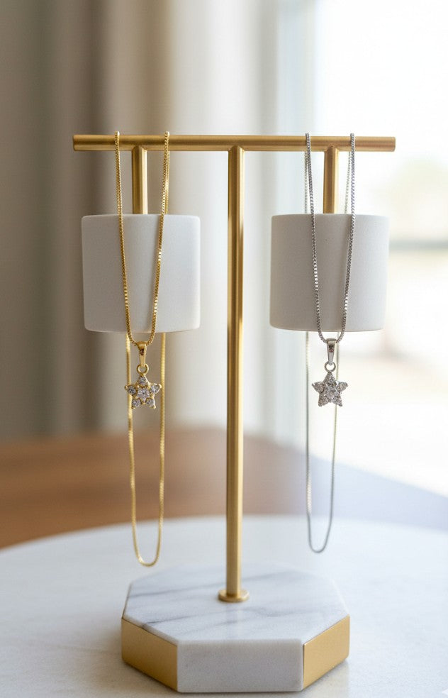 Collar Estrella Zirconia Plateado y Dorado