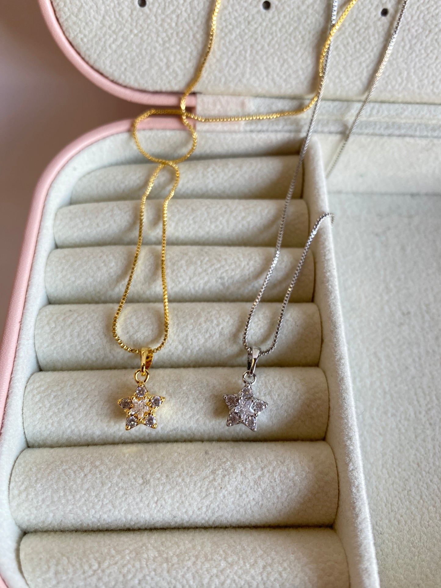 Collar Estrella Zirconia Plateado y Dorado