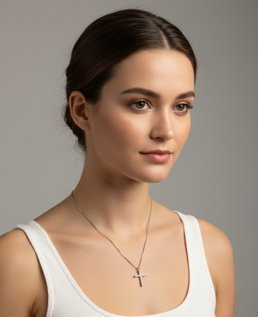 Collar Cruz Chica con Zirconia