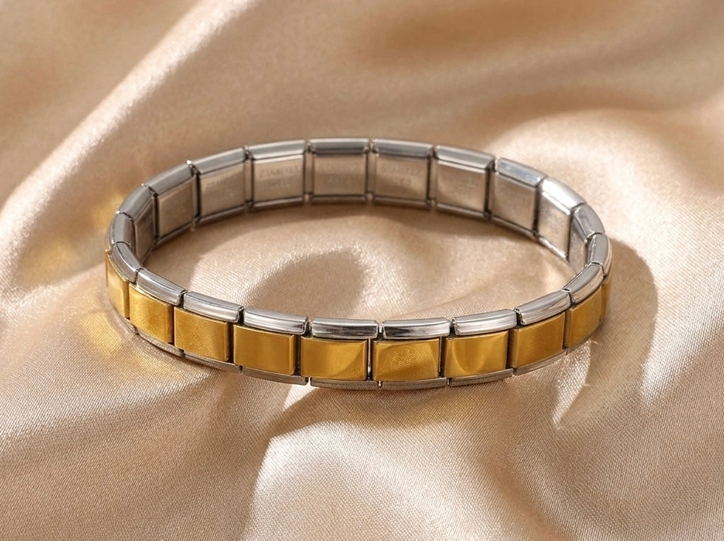 Pulsera Italiana Bicolor Centro Dorado