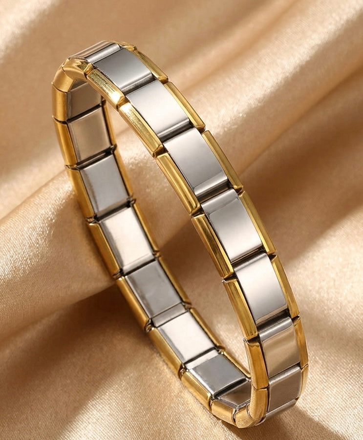 Pulsera Italiana Bicolor con Centro Plateado