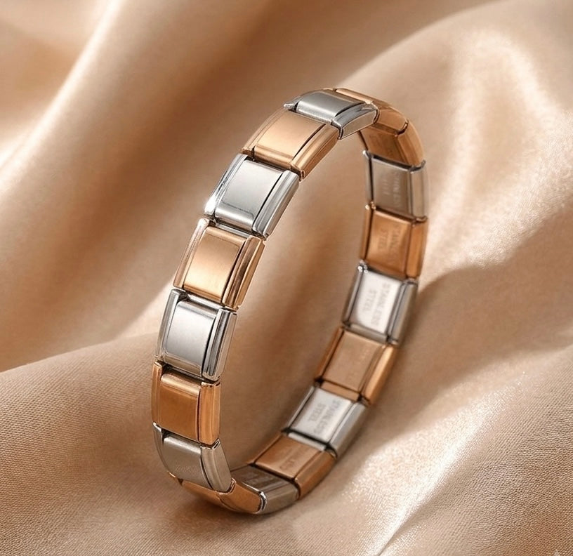 Pulsera Italiana Bicolor Gold Rose con Plata