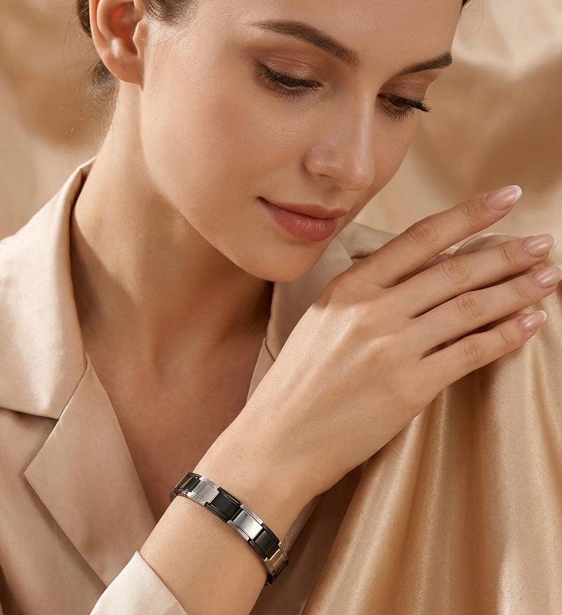 Pulsera Italiana Bicolor Negra con Plata