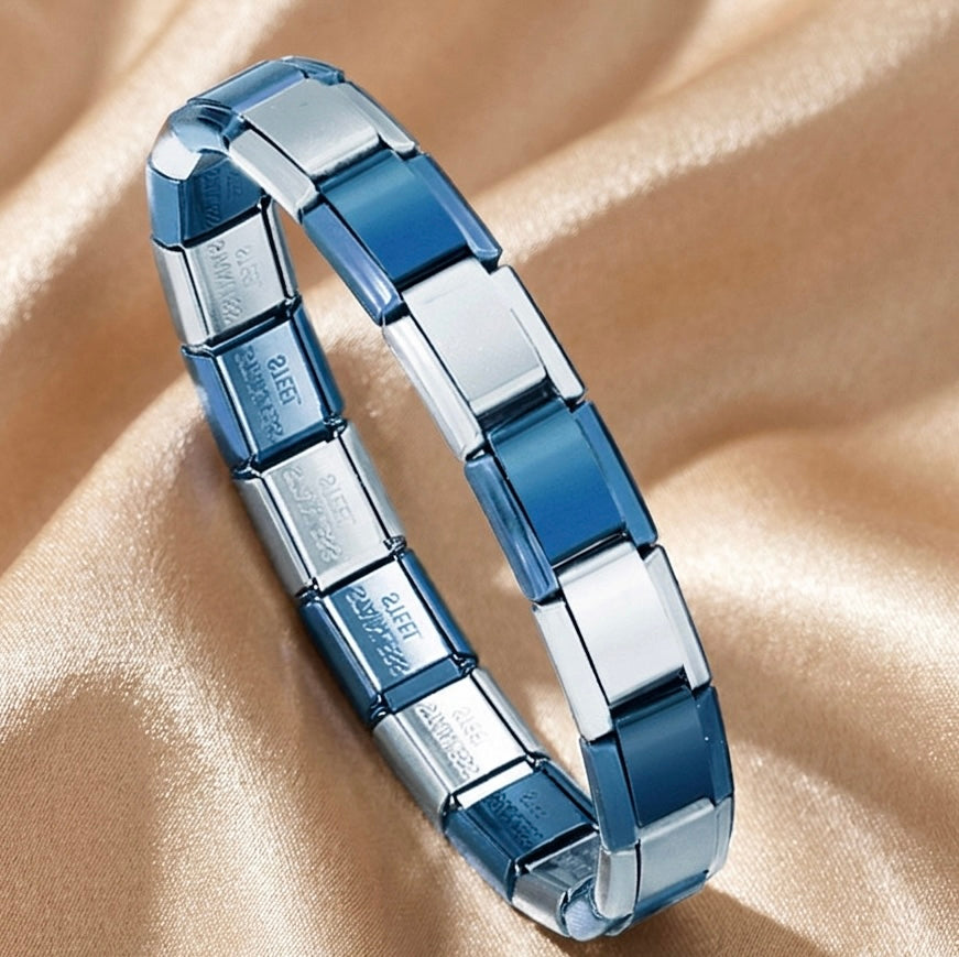 Pulsera Italiana Bicolor Azul con Plata