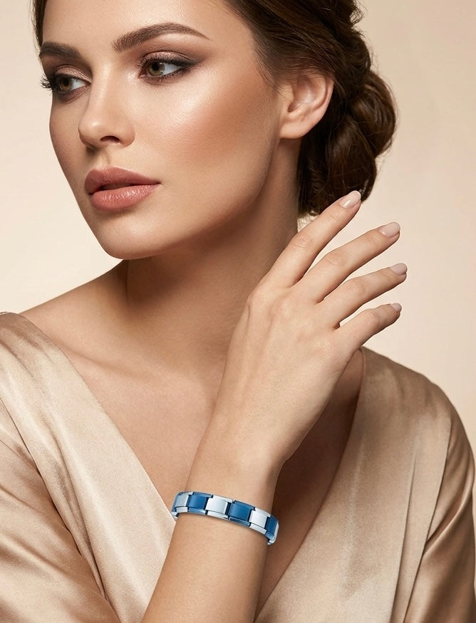 Pulsera Italiana Bicolor Azul con Plata